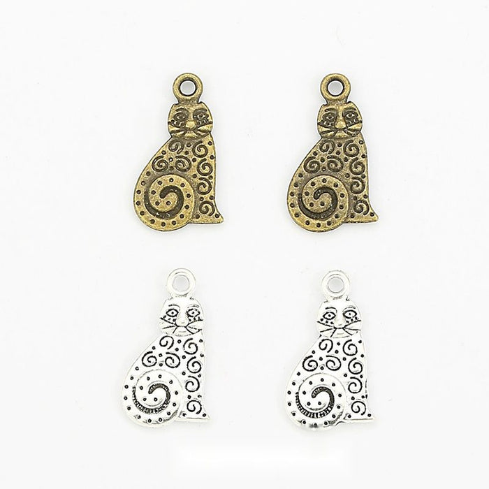 Filigree Sitting Cat Charm in 2 Metal Finishes for Jewelry Making