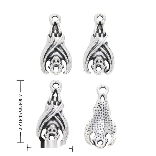 Front and reverse views of teardrop bat charms with measurement and weight guides