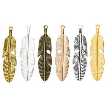 Long Feather Charm Pendants in 6 Metal Finish Options
