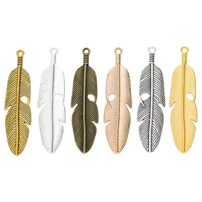 Long Feather Charm Pendants in 6 Metal Finish Options