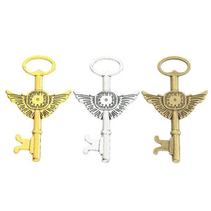 Winged Gear Skeleton Key Keychains in Three Finishes