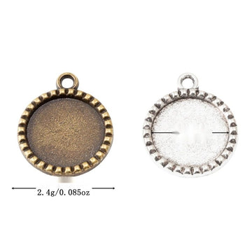 Round Beaded Edge Cabochon Pendant Tray In Antique Bronze and Antique Silver Metal Finish
