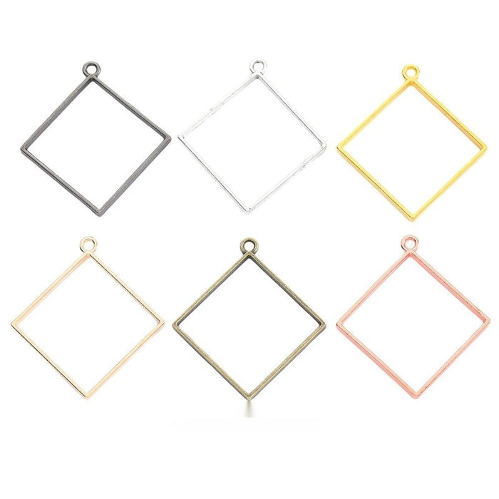 Diamond Frame Vintage Metal Charm Pendant for Jewelry Making