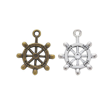Detailed Ship Wheel Charm in 2 Metal Finishes for Jewelry Making