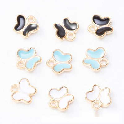 Overview of enamel butterfly charms in the available designs and finishes