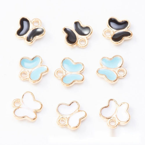 Overview of enamel butterfly charms in the available designs and finishes