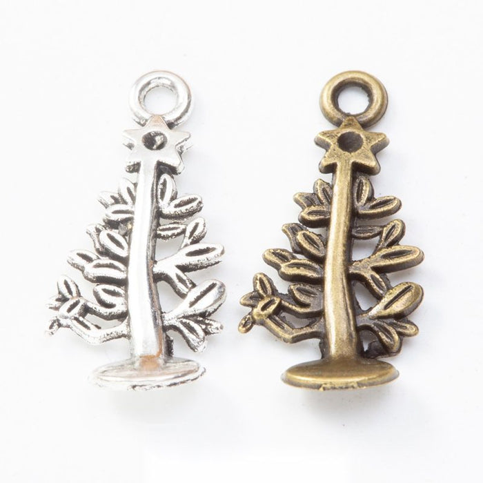 Vintage Finish Metal Standing Christmas Tree Charms in 2 Style Options