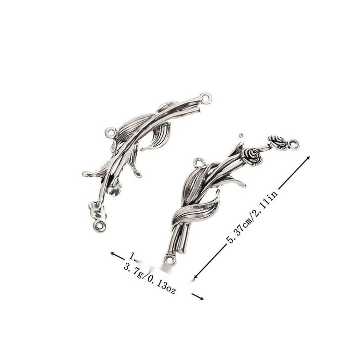 Curved Flower Branch Metal Connector in Antique Silver Tone