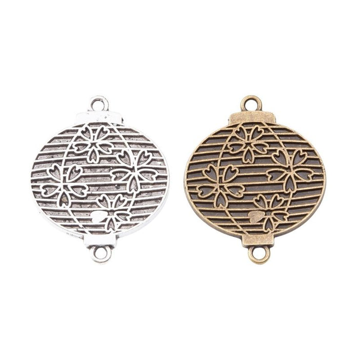 Cherry Blossom Lantern Connector Metal Charm in 2 Finishes