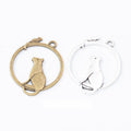 Cat In Circle Metal Charm 2 Finish Options Craft Supply view 1