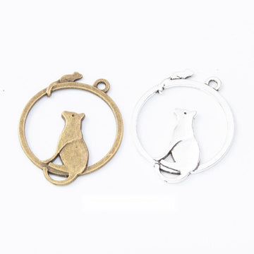 Cat In Circle Metal Charm 2 Finish Options Craft Supply