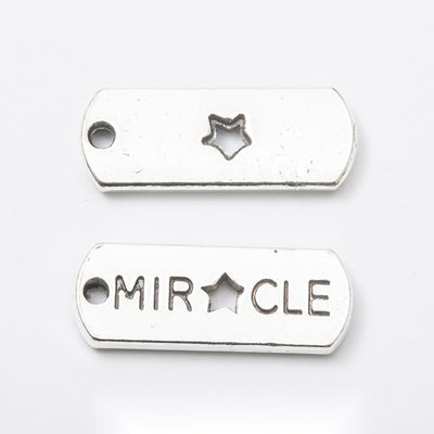 MIRACLE Star Letter Tag Pendant Charm in Antique Silver shown in front and back product view