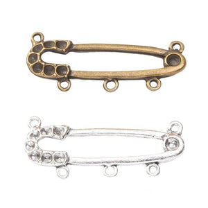 Multi Loop Safety Pin Brooch Bases in Two Antique Finishes