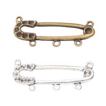Multi Loop Safety Pin Brooch Bases in Two Antique Finishes