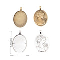 Oval Woman Profile Cabochon Pendant Settings in Two Antique Finishes view 1