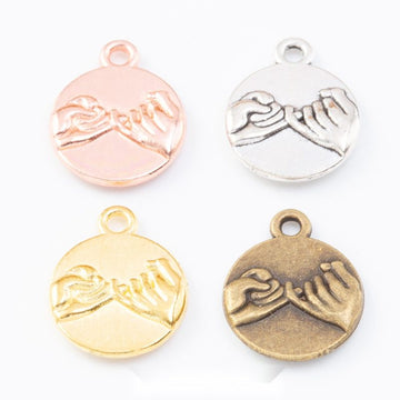 Round Pinky Promise Hand Disc Charms in Four Finishes