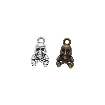 Skull and Crossbones Metal Charm in 2 Pictured Finishes