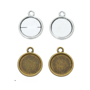 Compact Round Cabochon Pendant Settings in Two Antique Finishes