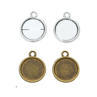 Metal compact round pendant setting, front and reverse views shown in the product image