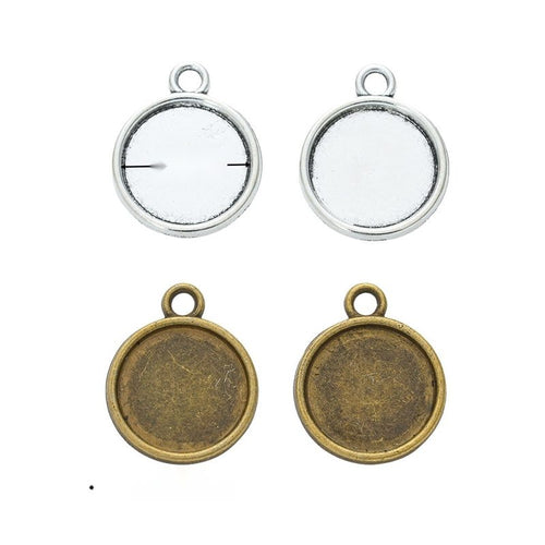 Metal compact round pendant setting, front and reverse views shown in the product image