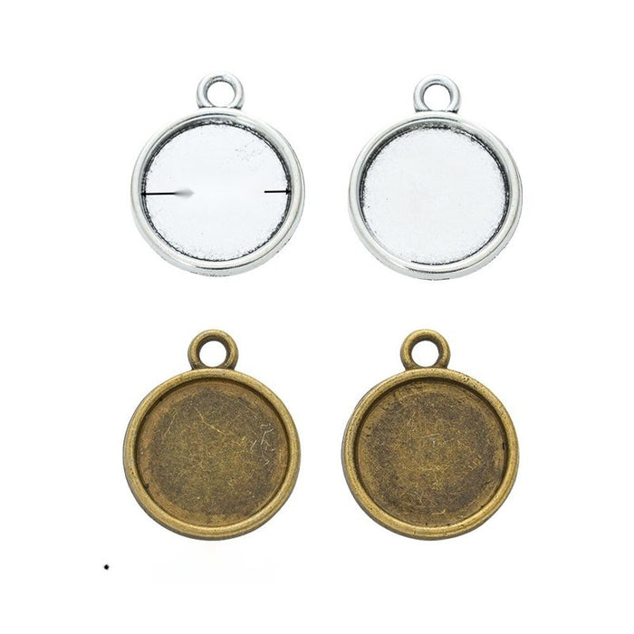 Compact Round Cabochon Pendant Settings in Two Antique Finishes