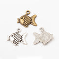 Crosshatched Fish Pendant Charm in Two Antique Finishes view 1