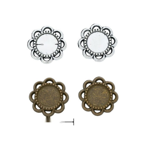 Metal petal-edge round setting, front and reverse views shown in the product image