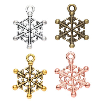 Beaded Tip Snowflake Charms in Four Vintage Metal Finishes