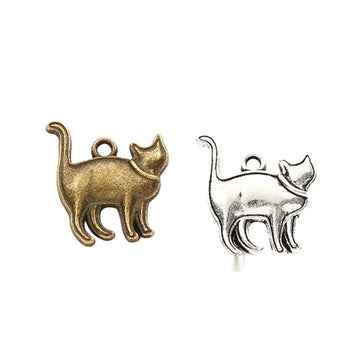Walking Cat Pendant Metal Charms in Two Antique Finishes