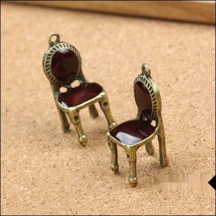 Antique Bronze Red Enamel Chair Charm With Dimensional Form
