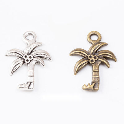 Palm Tree Metal Charm Pendant shown in the available visible finishes