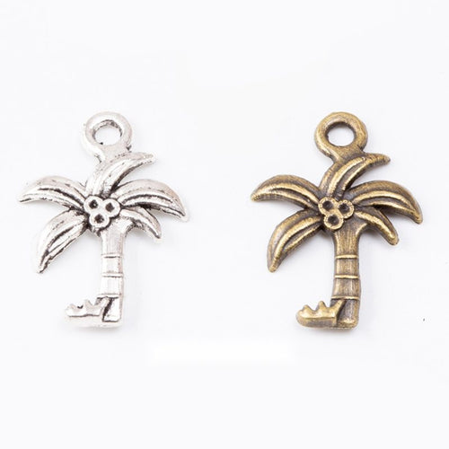 Palm Tree Metal Charm Pendant shown in the available visible finishes