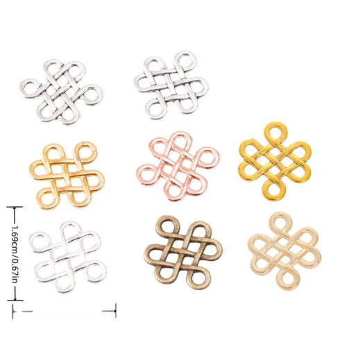 Chinese knot connector shown in grouped front views