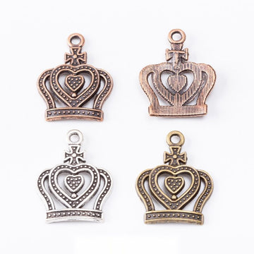 Open Heart Crown Charms in Three Antique Metal Finishes