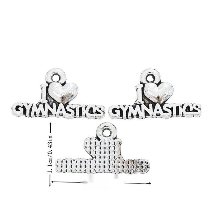 Gymnastics Word Bar Connector in Antique Silver Tone