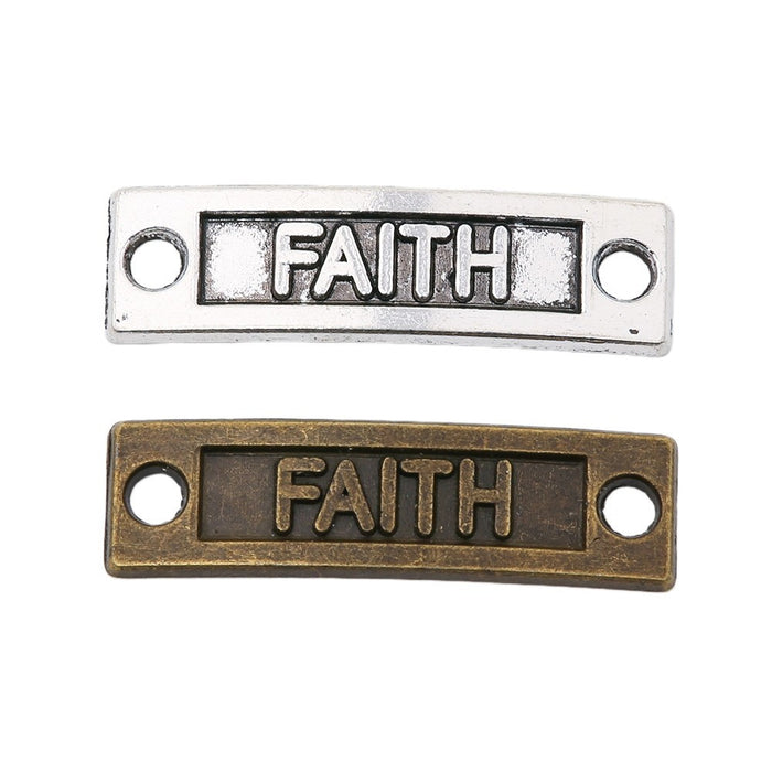 FAITH Word Bar Double Loop Jewelry Connector Component