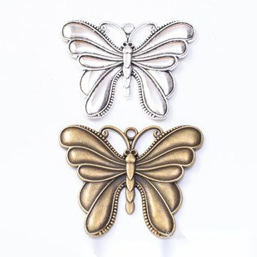 Antique Metal Layered Butterfly Charm Pendant With Textured Detail, 2 Finishes