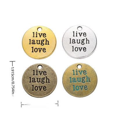 Finish overview of live laugh love round metal charm