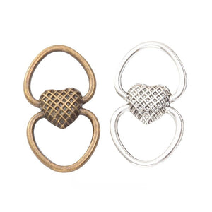 Vintage Style Metal Heart Center Double Ring Connector in 2 Metal Finishes