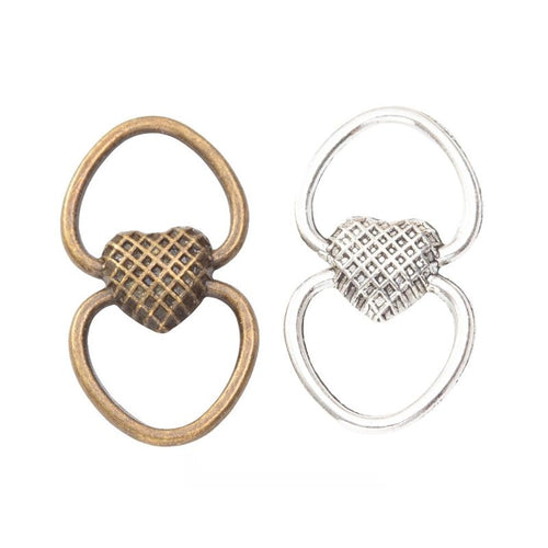 Front view of heart-center double-ring connector showing finish variation 1