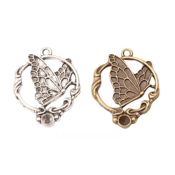 Butterfly and Floral Frame Charms in Two Antique Finishes