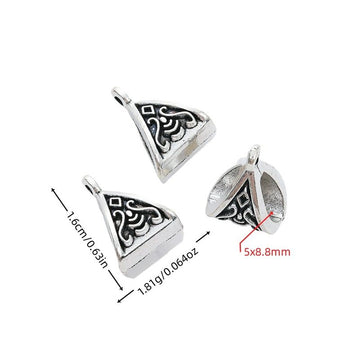 Triangular Pattern Three Way Bail Bead in Textured Metal for Jewelry Making