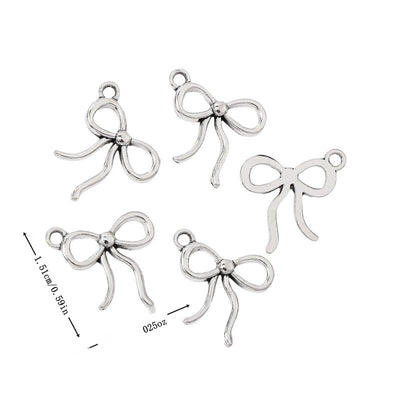 Antique Silver ribbon bow charm shown in an overview