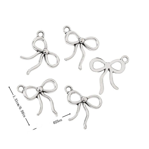 Antique Silver ribbon bow charm shown in an overview