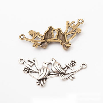 Birds on Branch Double Loop Metal Connector in Two Finishes