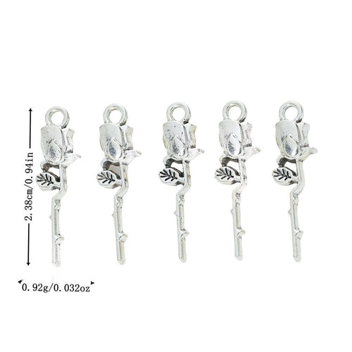Metal layered five-petal flower charm, front and reverse views shown in the product image