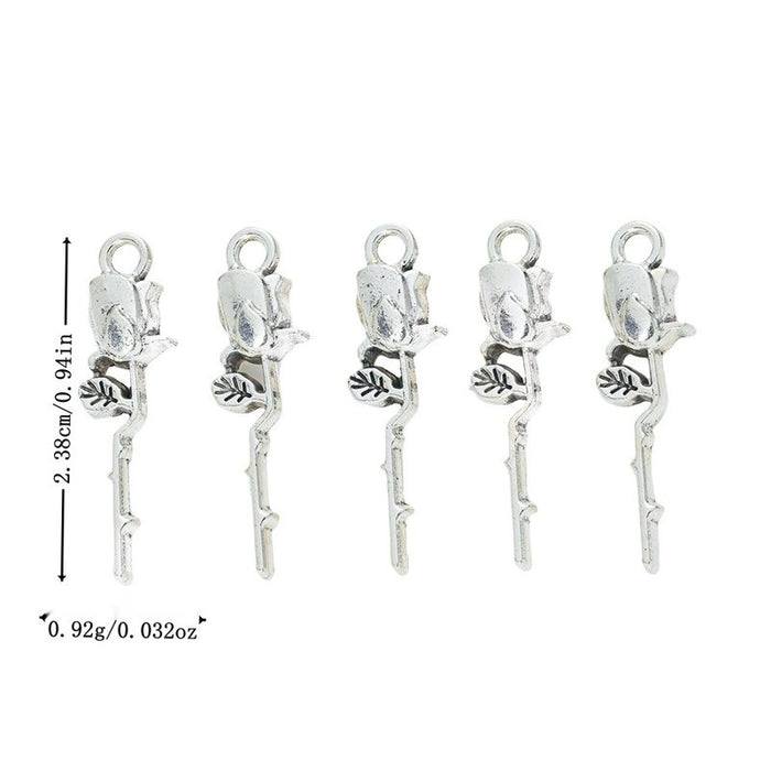 Layered Five Petal Flower Metal Charm in Antique Silver Tone