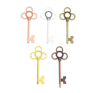 Vintage Finish Metal Four Loop Skeleton Key Charms in 5 Style Options