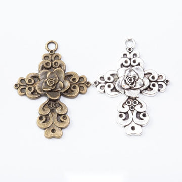 2-Finish Rose Cross Metal Jewelry Components for Crafts