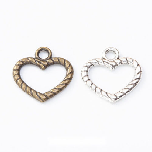 Rope edge heart charm shown across the available finishes